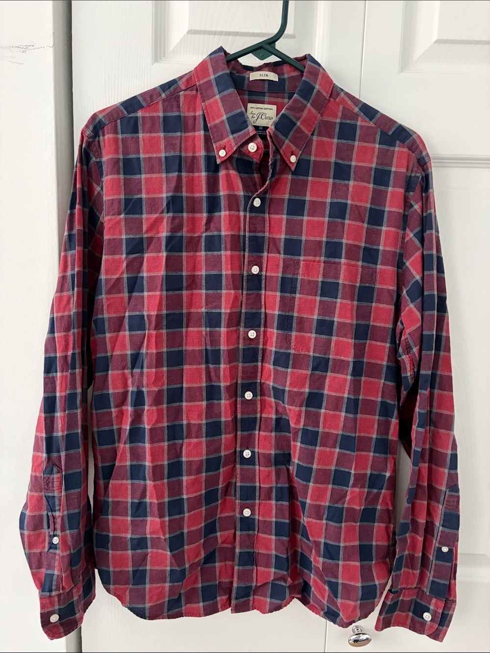 J. Crew Red and Navy Plaid Button-Down Shirt